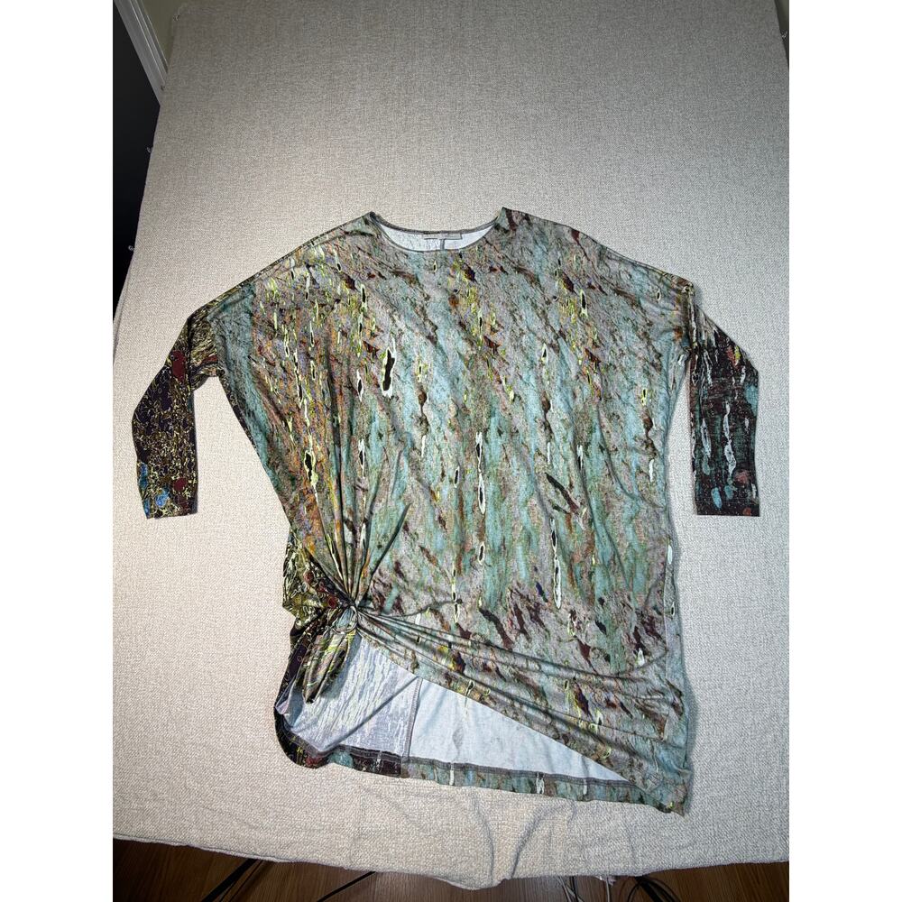 Bryn Walker Women Medium Green Tie Dye Long Sleeve Lagenlook Travel Tunic Boho